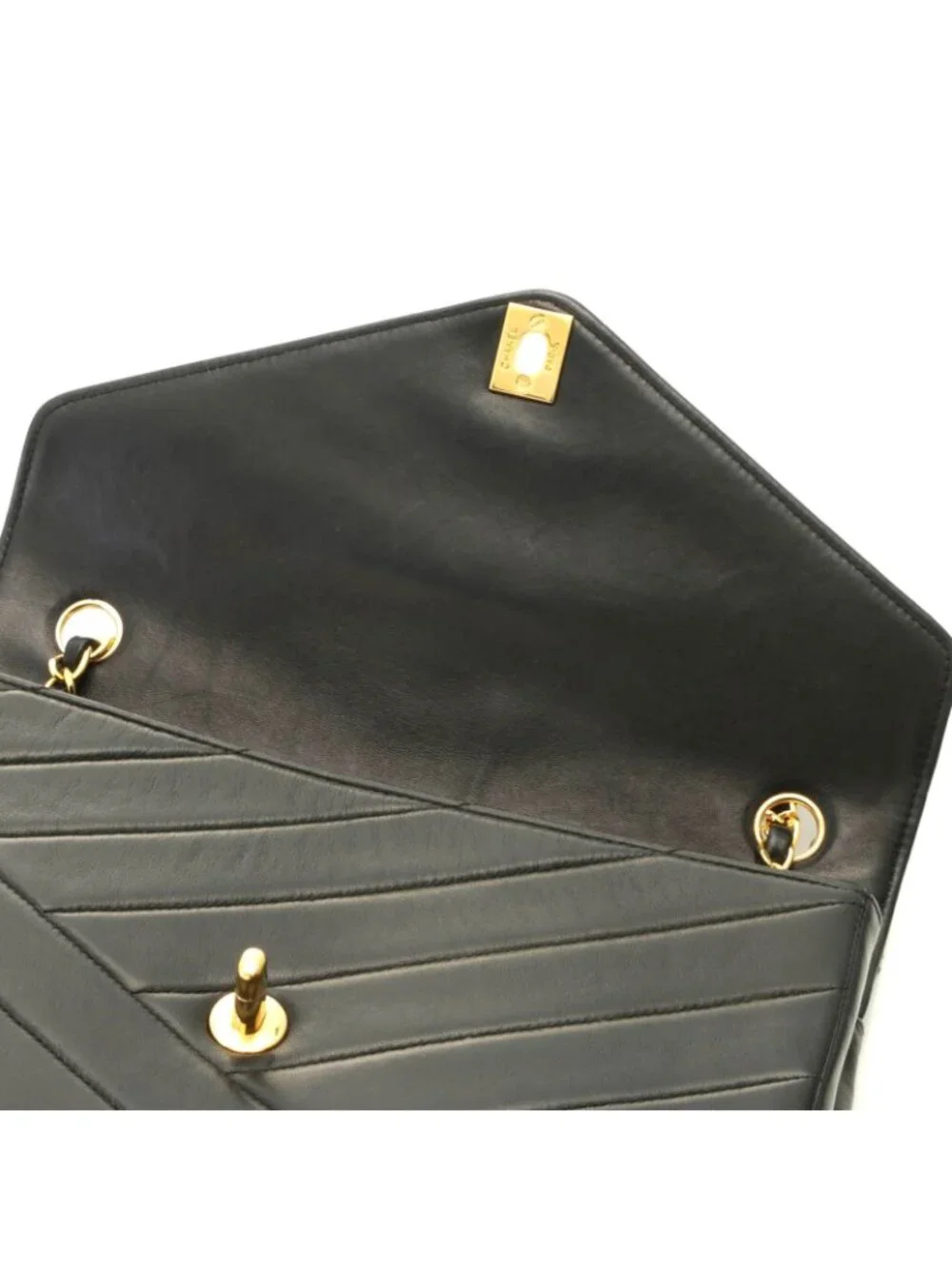 Chanel Bias Stitch 25 Chain Shoulder Bag Black Lambskin